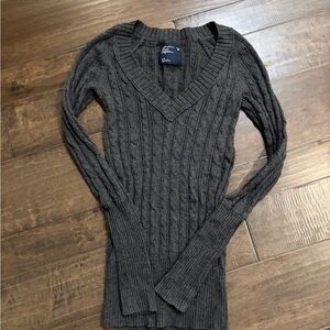 Vintage American Eagle Knit V Neck Grey Long Sleeve Small